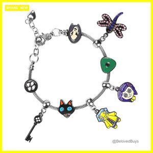 Coraline Charm Bracelet Set with 8 Charms, Adjustable Stainless Steel